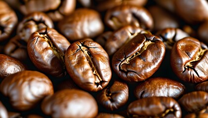 Wall Mural - Close-up of roasted coffee beans creating a rich, aromatic background