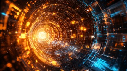 Aufkleber - Quantum computing visual with glowing qubits and particle waves in a complex futuristic pattern symbolizing advanced technology Large space for text in center Stock photo with copy space