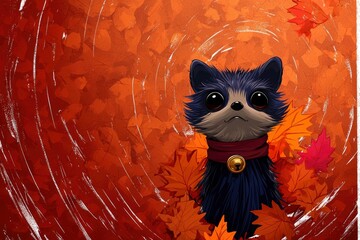 Poster - Cute Raccoon in Autumn Leaves