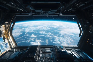 Wall Mural - spaceship view of earth from orbit