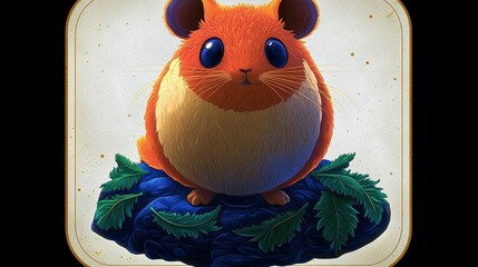 Sticker - Adorable Cartoon Hamster Sitting on a Rock