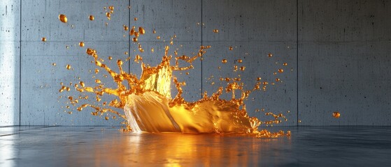 Aufkleber - A dynamic splash of liquid within a concrete studio space 3D illustration and rendering