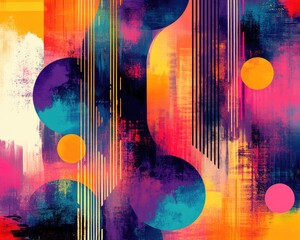 Wall Mural - Vibrant gradient design featuring decorative elements and brush strokes A creative mix of swirling geometric shapes for a modern backdrop