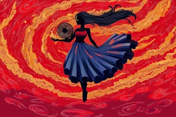 Poster - Woman with a Fan in a Whirlwind of Color