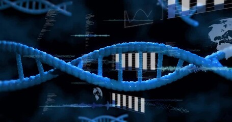 Sticker - Animation of scientific data processing over dna strand spinning