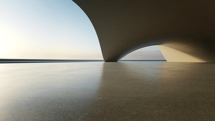 3d render of abstract curve structure futuristic architecture with empty concrete floor