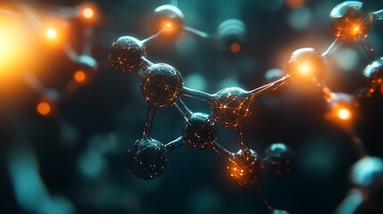 Aufkleber - Abstract 3D Molecular Structure with Glowing Nodes and Lines