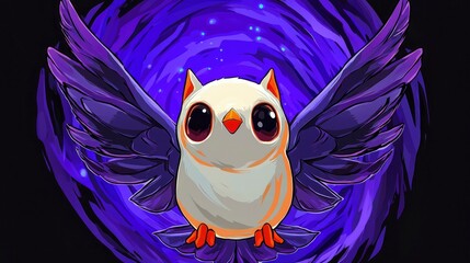 Poster - Adorable Owl with Big Eyes Flying Through Space