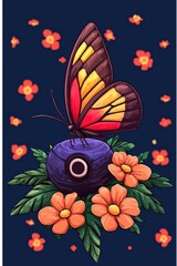 Wall Mural - Butterfly on a Flower with a Sphere