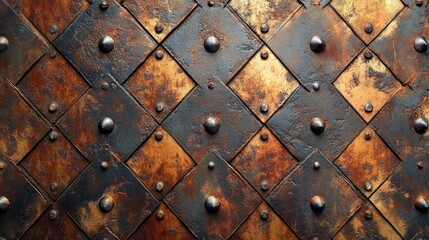 Poster - Old rusty metal door with forged steel bands showing diagonal pattern