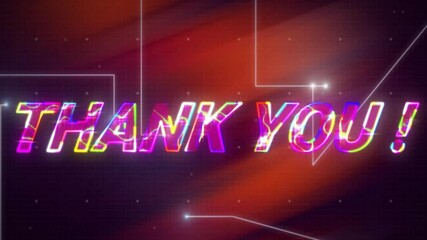 Poster - Animation of thank you text over neon pattern background