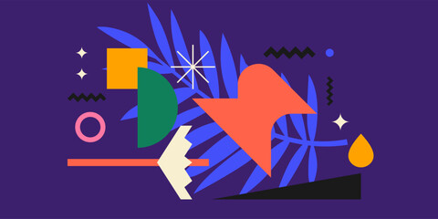 Poster - Abstract background with various bright geometric shapes. Concise design. A composition of figures of different shapes.