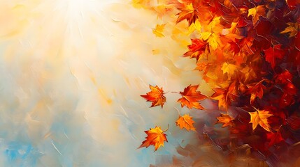 Poster - Autumn Leaves Falling in the Sun   Oil Painting Background