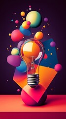 Wall Mural - Colorful light bulb with abstract geometric shapes