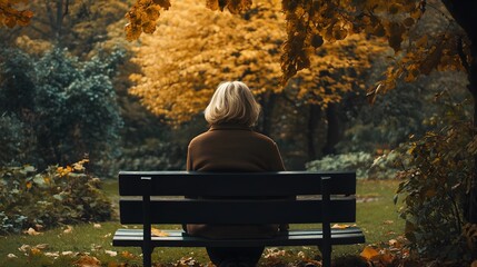 Sticker - Woman Sitting on Bench in Autumn Park