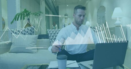 Poster - Animation of financial data processing over caucasian businessman in office