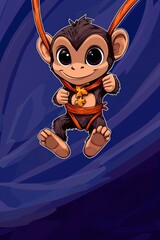 Sticker - Cartoon Monkey Swinging on Ropes