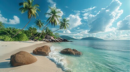 Aufkleber - Tropical Island With White Beaches And Palm Trees. Generative AI.