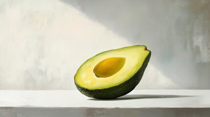 Poster - A Half of a Ripe Avocado on a White Surface