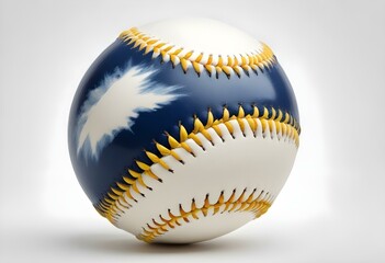 A baseball with red stitching and white stripes and with backgrounds