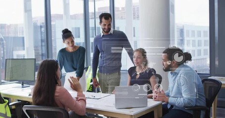 Wall Mural - Animation of financial data processing over diverse business people in office