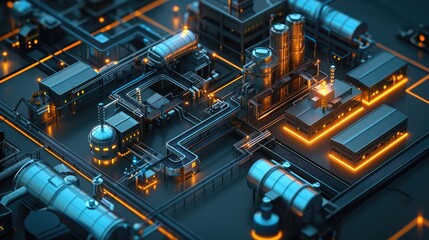Aufkleber - A production lines in the production workshop, equipment production lines, etc., and the production line is in a house. surrounded by other elements. city buildings, isometric, 3D rendering.