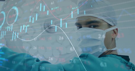 Poster - Image of statistics and data processing over caucasian male surgeon