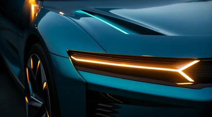 Wall Mural - a close up of a car with a bright light on it's hood and the hood lights on