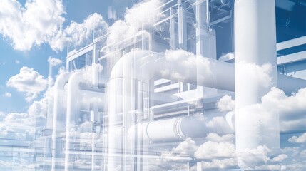 Double exposure of oil refinery and pipelines with a technology concept. Industrial and innovation theme.