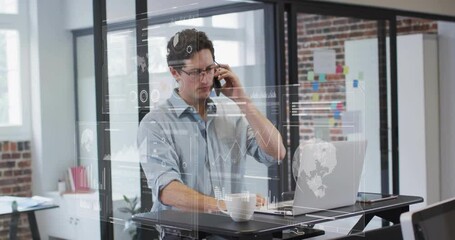 Canvas Print - Animation of financial data processing over caucasian businessman in office