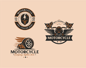 Wall Mural - Set bundle classic racing competition motorcycle logo design for business company