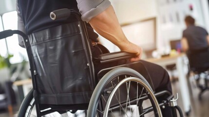 Poster - A man in a wheelchair is sitting in a room with a desk and a computer