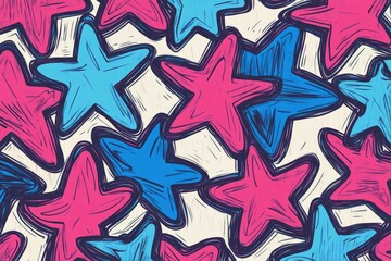 Wall Mural - Colorful felt pen doodle abstract star pattern sketch concept.