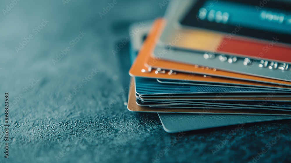 Stack of credit cards with high interest rates, symbolizing consumer ...