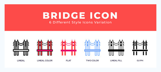 Wall Mural - Bridge icon in filled. thin line. outline stroke and flat style.