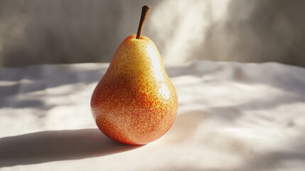 Wall Mural - A Single Red-Blushed Pear on a White Fabric Surface