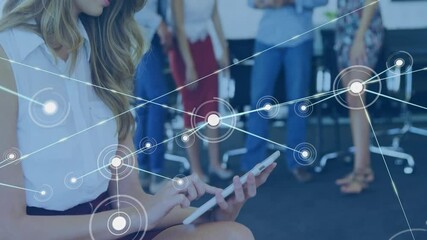 Poster - Animation of network of connections over diverse business people in office