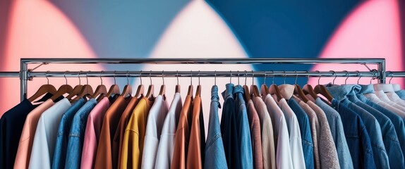 Vibrant clothing rack displaying a variety of stylish apparel in modern colors and fabrics, ideal for fashion retail inspiration and visual merchandising