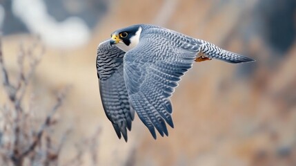 A bird flying in the air with a tree behind it, AI