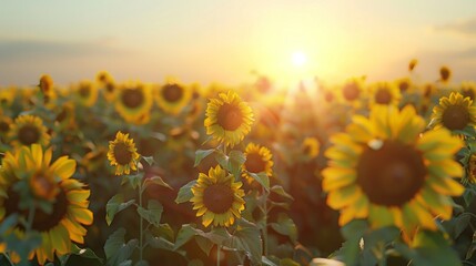 Poster - A field of sunflowers with the sun shining on them