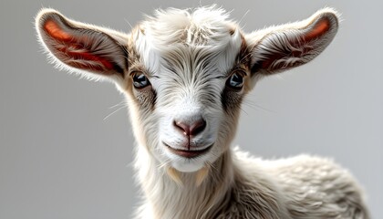 Charming Baby Goat with Soft Coat and Curious Expression in 3D against White Background