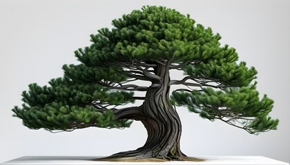 Symmetrical 3D depiction of a classic fir tree with dense green needles on a white canvas