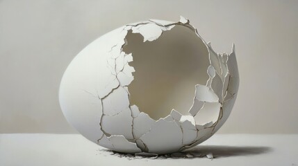 Wall Mural - A Cracked White Egg Shell on a White Surface