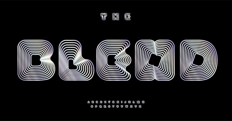 Fototapete - Blend font, distorted letters with blending lines creating 3D letters optical illusion. Round geometric stripes typography for tech identity, branding, creative posters. Vector typeset.