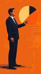 Poster - A businessman in a suit points to a pie chart.