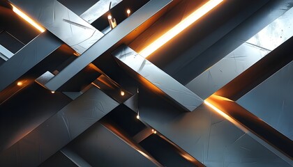 Wall Mural - Interlocking Geometric Shapes Featuring Metallic Textures Under Dynamic Lighting Effects