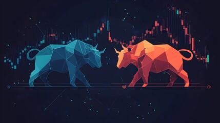 Poster - Stylized Infographic of Bull and Bear Market Trends in Finance and Investment.