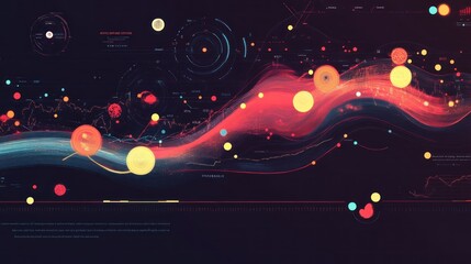 Wall Mural - Abstract Futuristic Data Visualization with Colorful Spheres and Lines