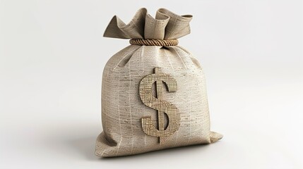 Wall Mural - A realistic money bag with a dollar sign and detailed texture on a white background.