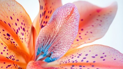 Wall Mural - Close-up of a Pink and Orange Lily with Purple Spots